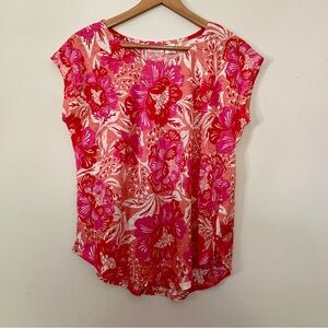 Sigrid Olsen 100%  Linen  Tropical Floral Top Sz M Beach Coastal Vacation Boho
